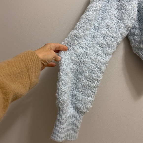 Kimchi Blue Light Blue Sweater with Cream Floral Buttons - Picture 7 of 9